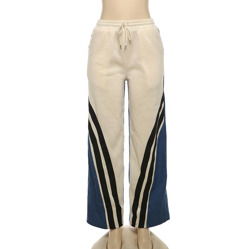 Drawstring medium rise pocket patchwork contrast pant