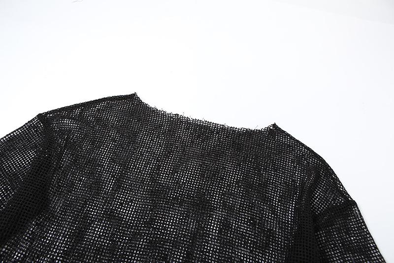 Long sleeve fishnet solid top