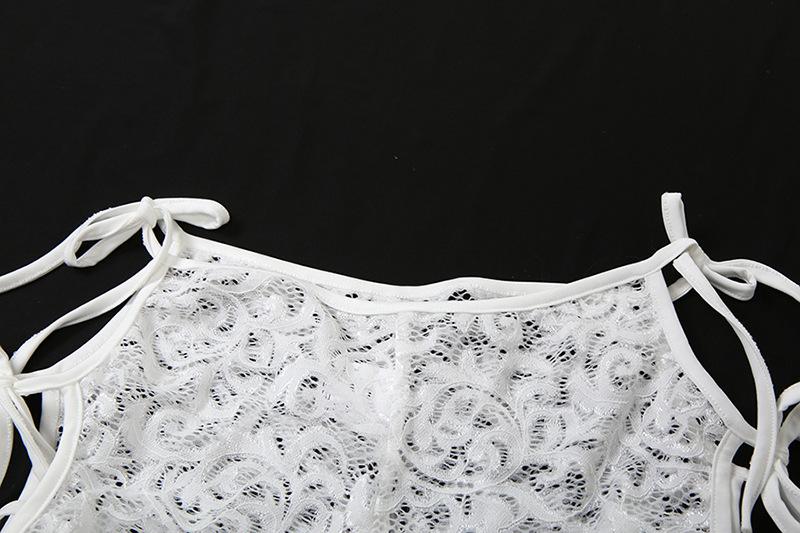 Long sleeve self tie lace see through hollow out pant set
