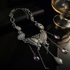 Purple crystal 2 pcs butterfly decor choker necklace