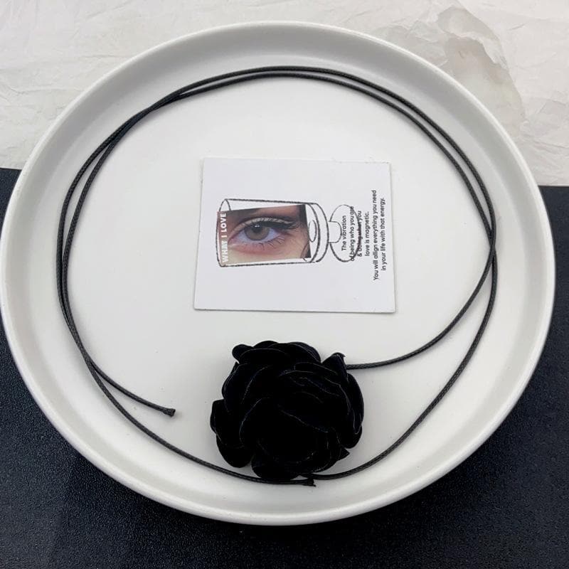 Flower applique self tie choker necklace
