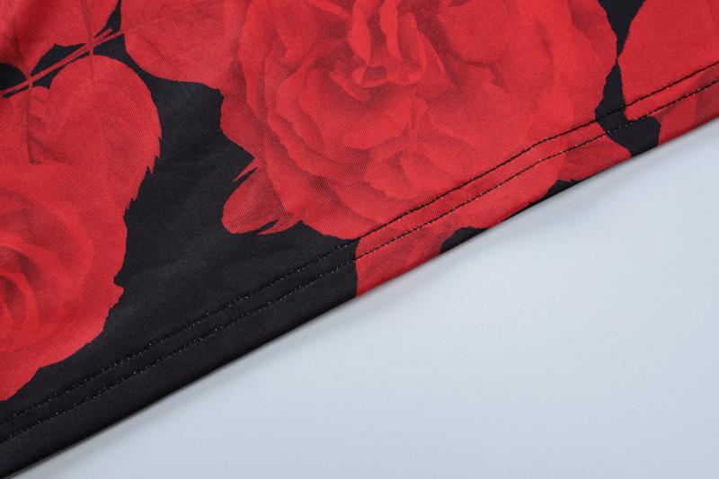 Rose print u neck slit cross back cami maxi dress  | red tango dress