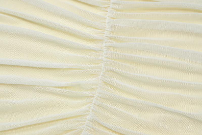 V neck ruffle hollow out ruched mesh cami mini dress