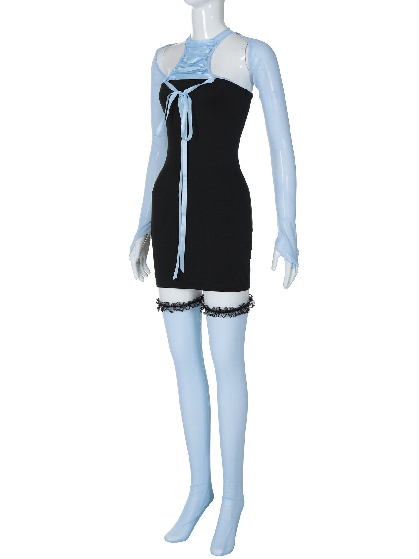 Shrug mesh long sleeve button 3 piece mini dress
