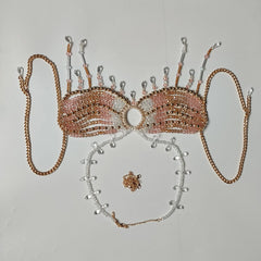 Halter crystal beaded tassels hollow out crop top
