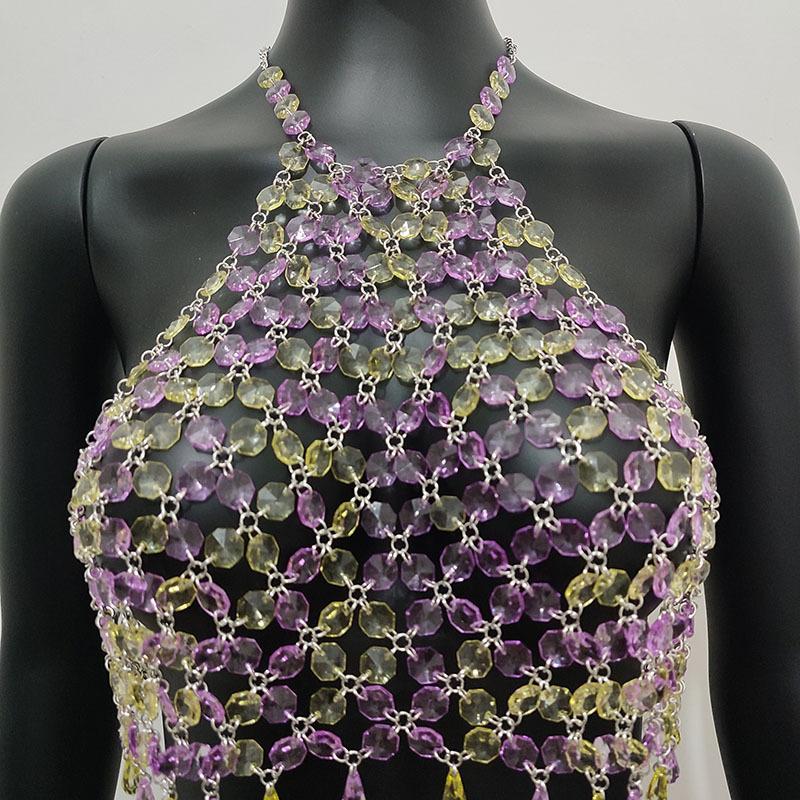 Halter hollow out crystal beaded crop top