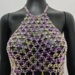 Halter hollow out crystal beaded crop top