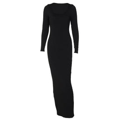 Long sleeve solid u neck maxi dress  | red tango dress