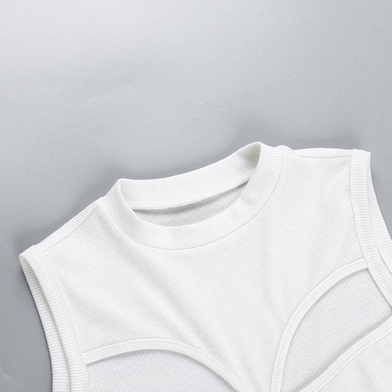 Sleeveless crewneck hollow out solid tank top
