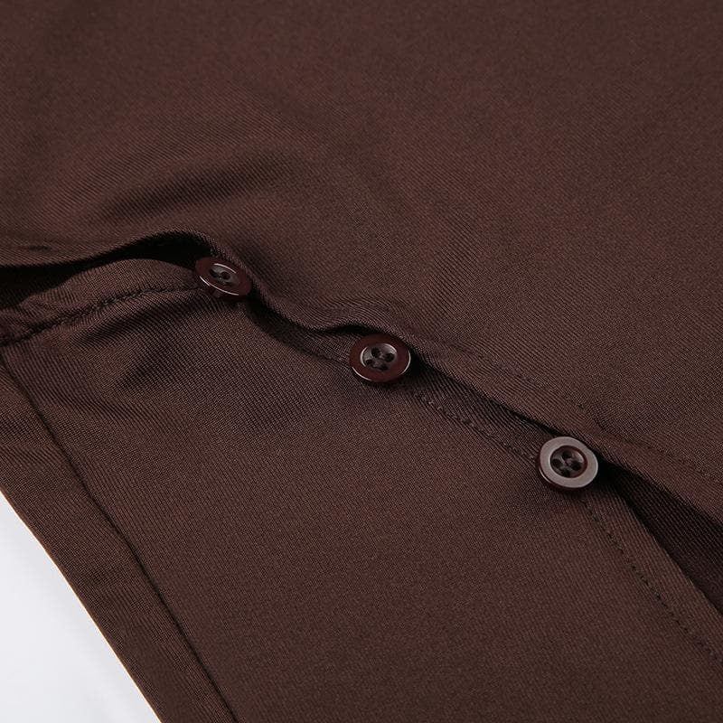 Irregular crewneck button hollow out cut out top