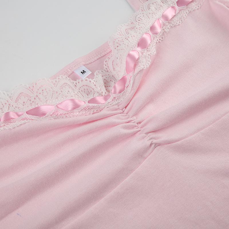 Lace hem ruched ribbon 2-way cami top