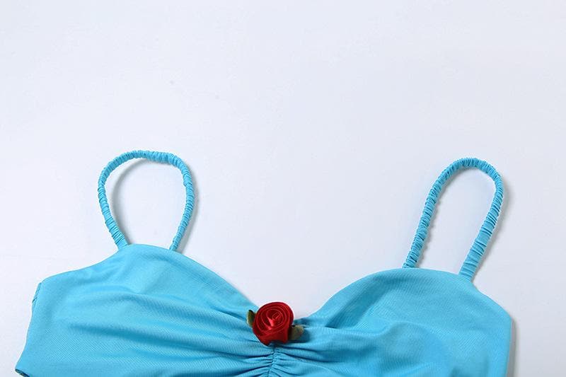 V neck rose applique contrast 2 piece cami top