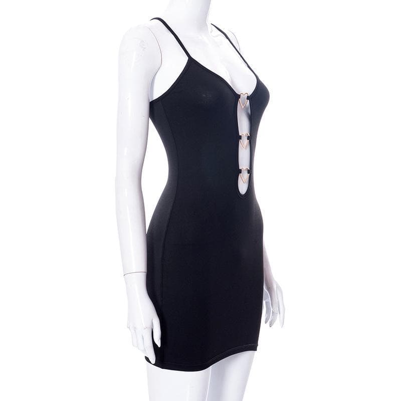 Heart ring hollow out cross back dress  | black rave dress  | black rave dress