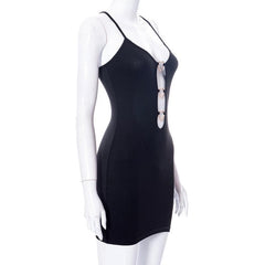 Heart ring hollow out cross back dress  | black rave dress  | black rave dress