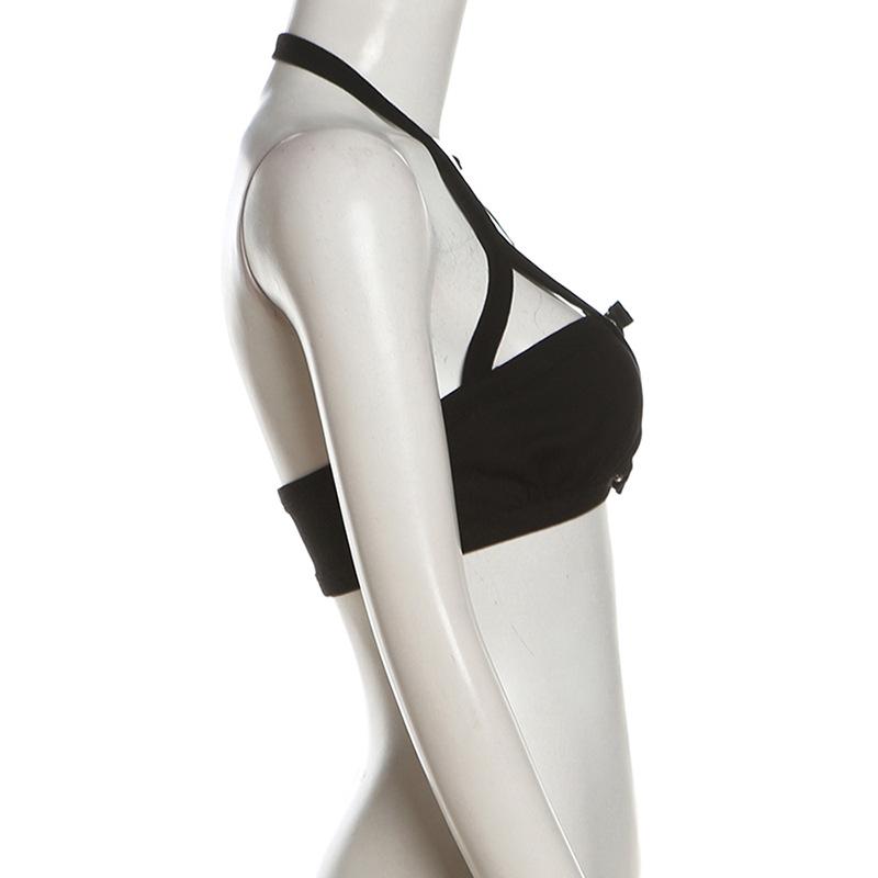 Halter hollow out buckle backless crop top
