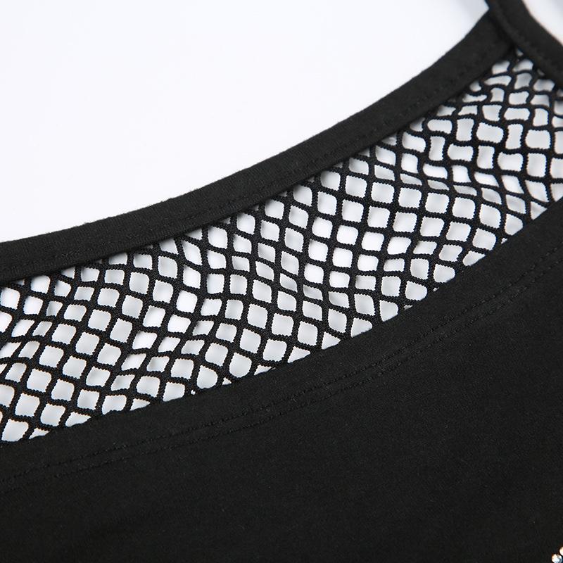 Halter fishnet beaded drawstring ruched cami top