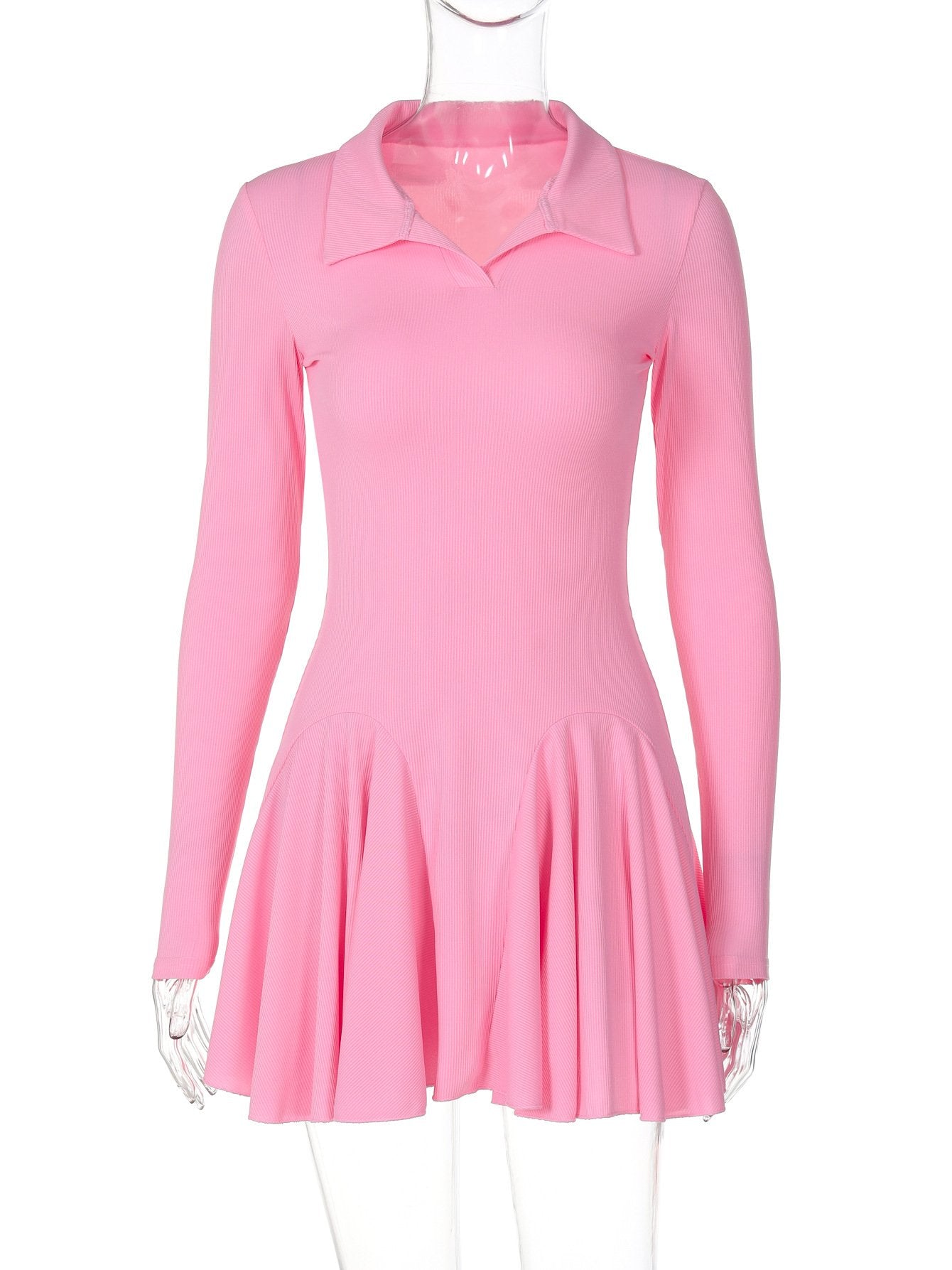 Turnover collar long sleeve solid mini dress  | red tango dress