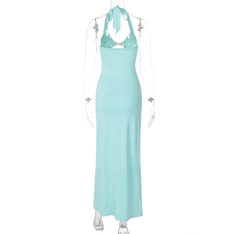 Halter metal butterfly hollow out maxi dress