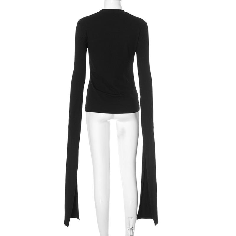 Long sleeve crewneck solid slit top