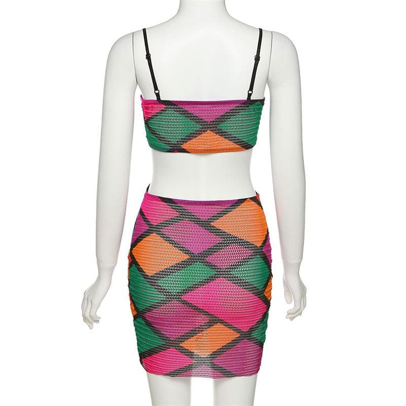 Hollow out sheer mesh see through print contrast cami dress  | samba dress