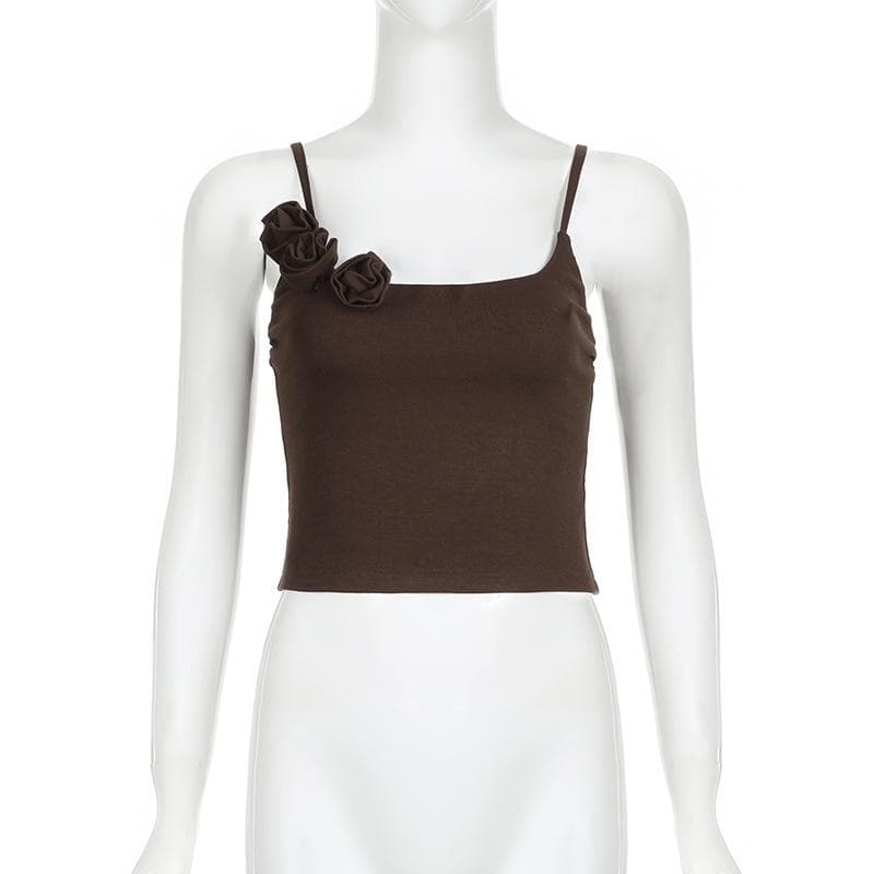 Flower applique square neck solid backless cami crop top