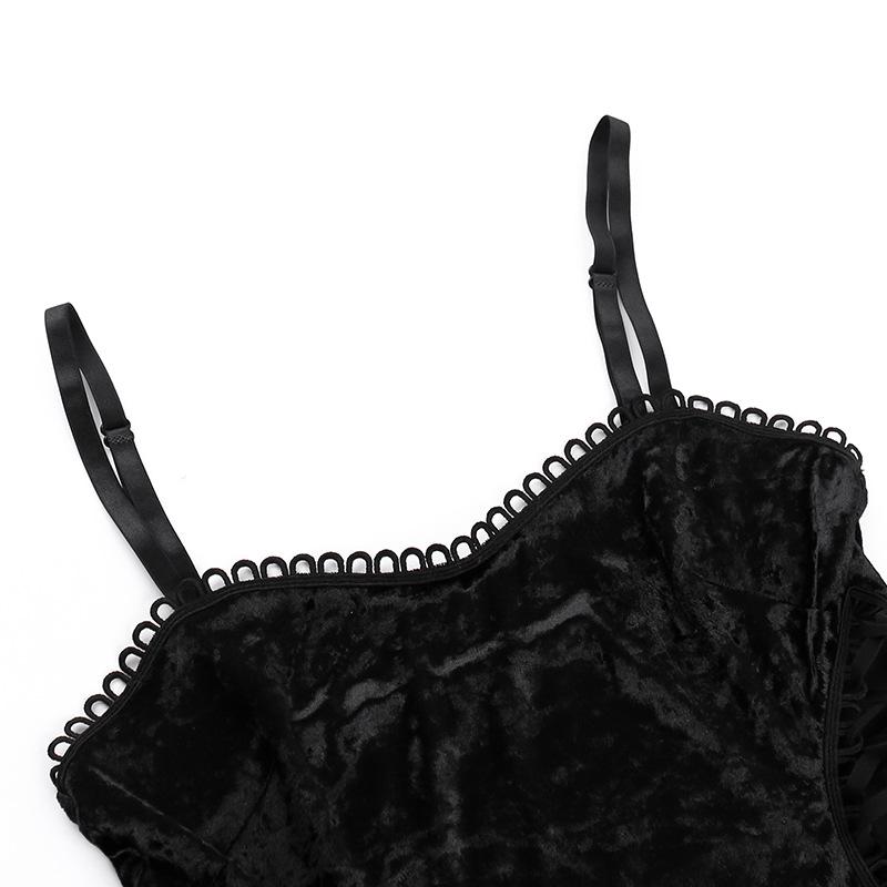 Sweetheart neck velvet lace up ruched cami mini dress