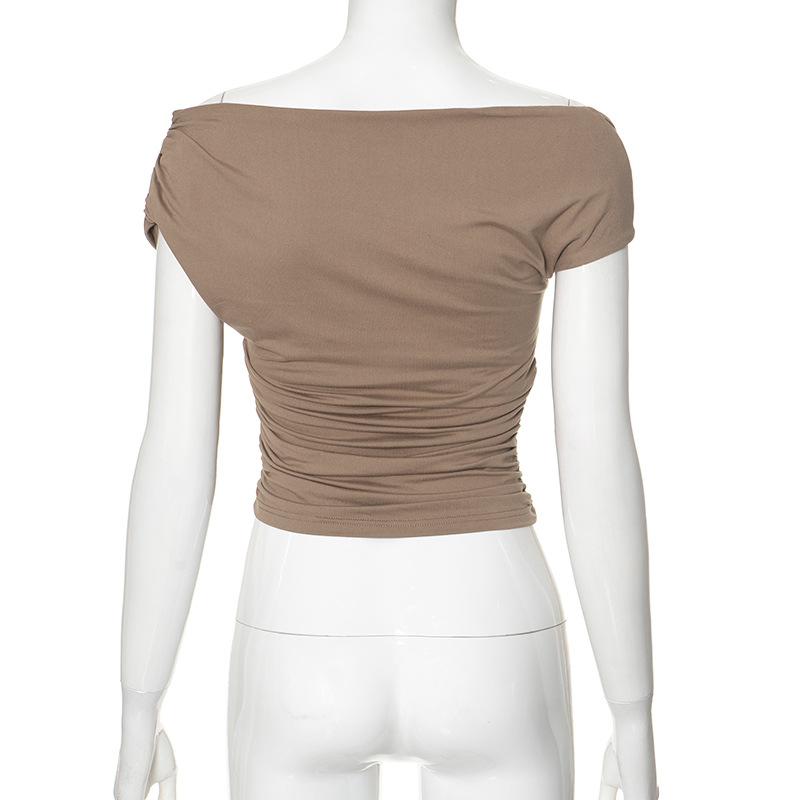Short sleeve irregular ruched solid top