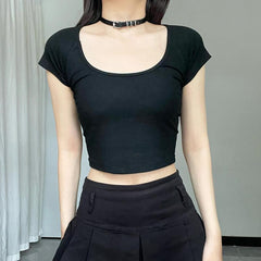 Short sleeve u neck dragon print mesh patchwork top