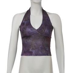 Halter v neck tie dye backless top