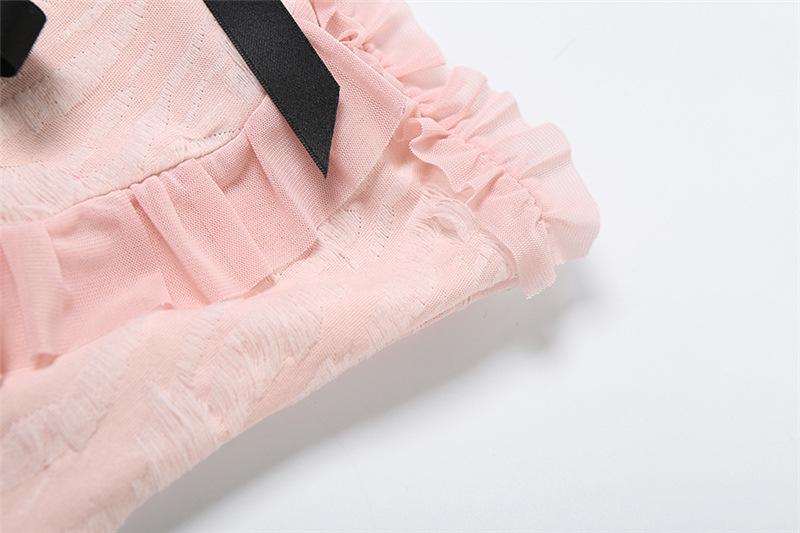 Heart pattern ruffle bowknot textured tube top