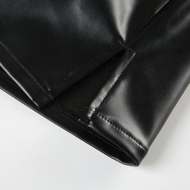 PU leather belt buckle mini skirt