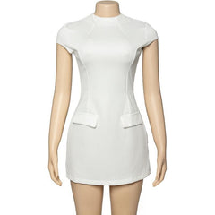 Cap sleeve crewneck stitch solid mini dress