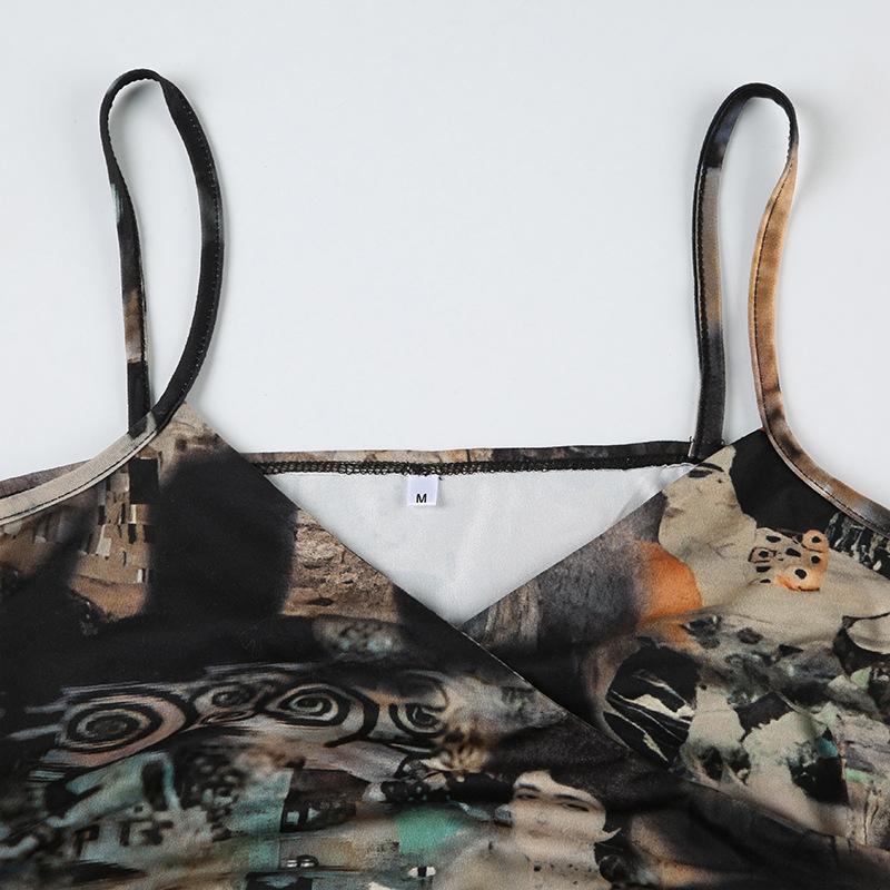 V neck abstract backless cami top