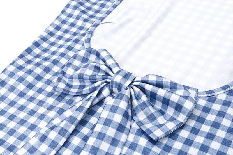 Sleeveless plaid contrast backless bowknot top