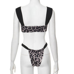 Leopard print patchwork backless crop pant set