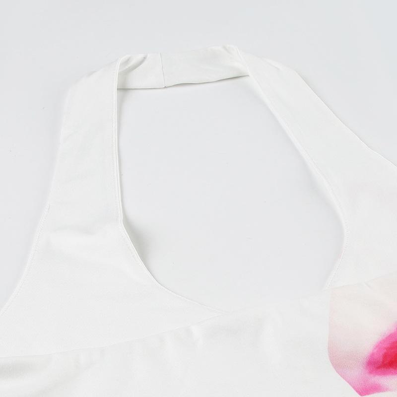 Halter flower print backless top