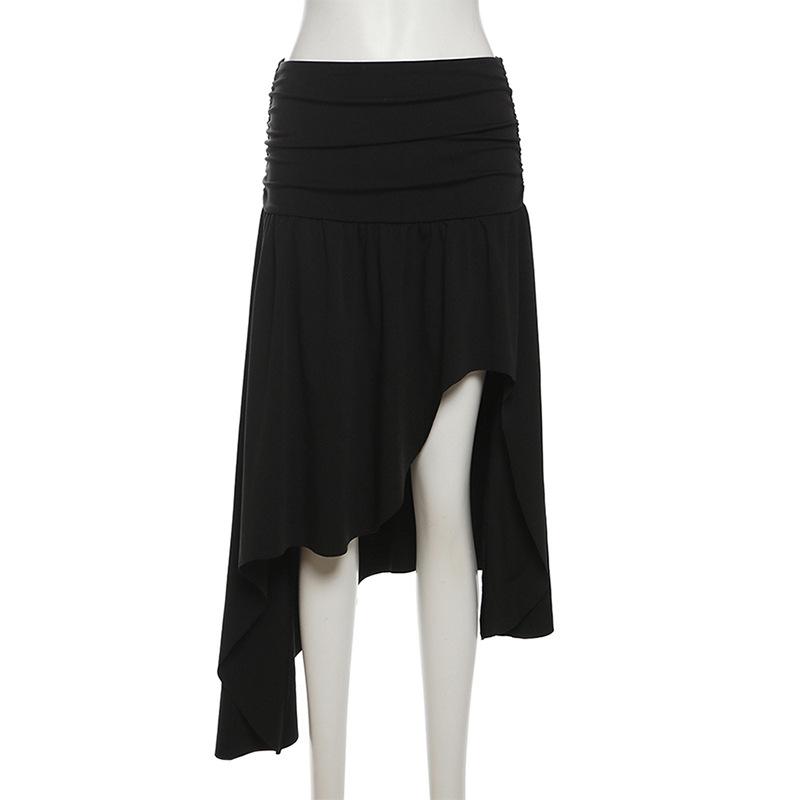 Ruched solid irregular midi skirt
