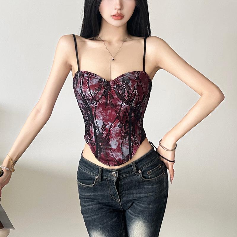 Sweetheart neck tie dye lace cami top