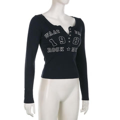 Button long sleeve "1986" pattern contrast top