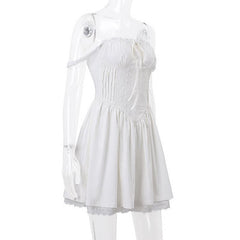 Lace hem lace up ruched backless square neck mini dress