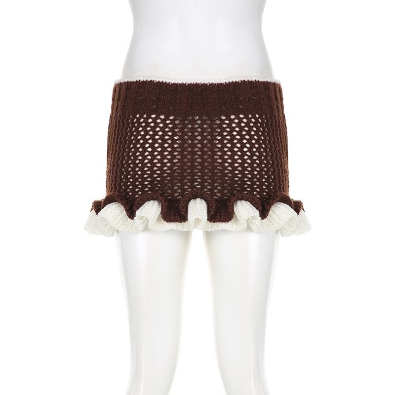 Ruffle contrast crochet low rise mini skirt