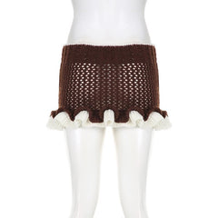 Ruffle contrast crochet low rise mini skirt