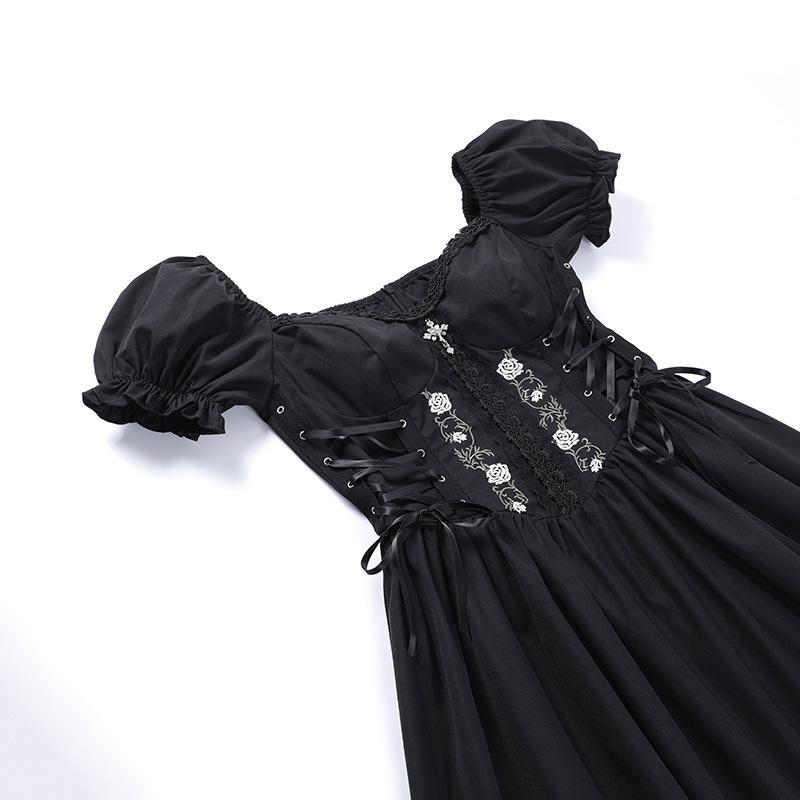 Puff sleeve short sleeve embroidery mini dress