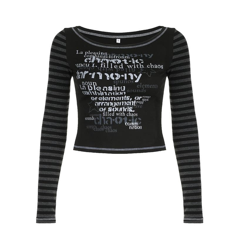 Striped patchwork long sleeve contrast stitch top