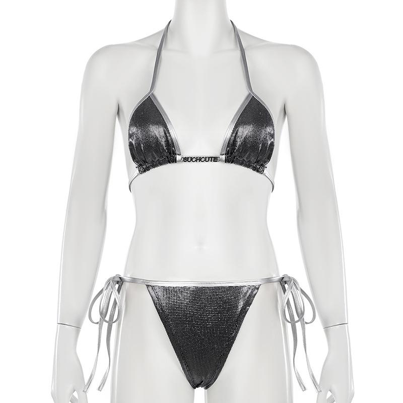 Halter polka dot metallic self tie pant set