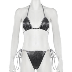Halter polka dot metallic self tie pant set