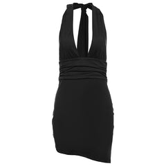 Halter deep v neck ruched backless mini dress  | red tango dress