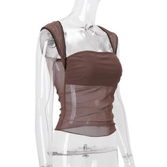 Cap sleeve mesh ruffle solid top
