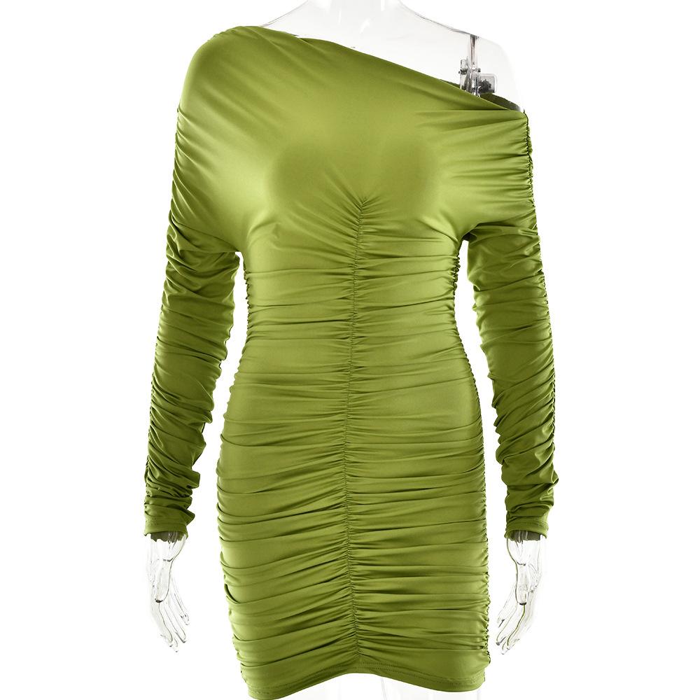 Off shoulder long sleeve ruched mini dress