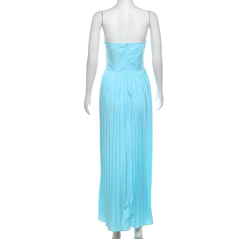 Sweetheart neck backless ruched solid maxi dress